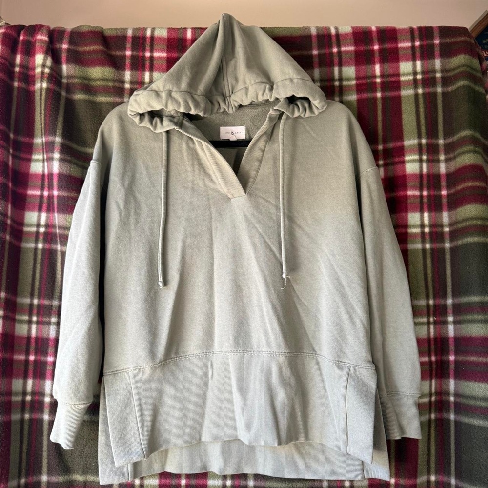 Lou & Grey Hooded Sweatshirt Side Slit Gray Petite Small